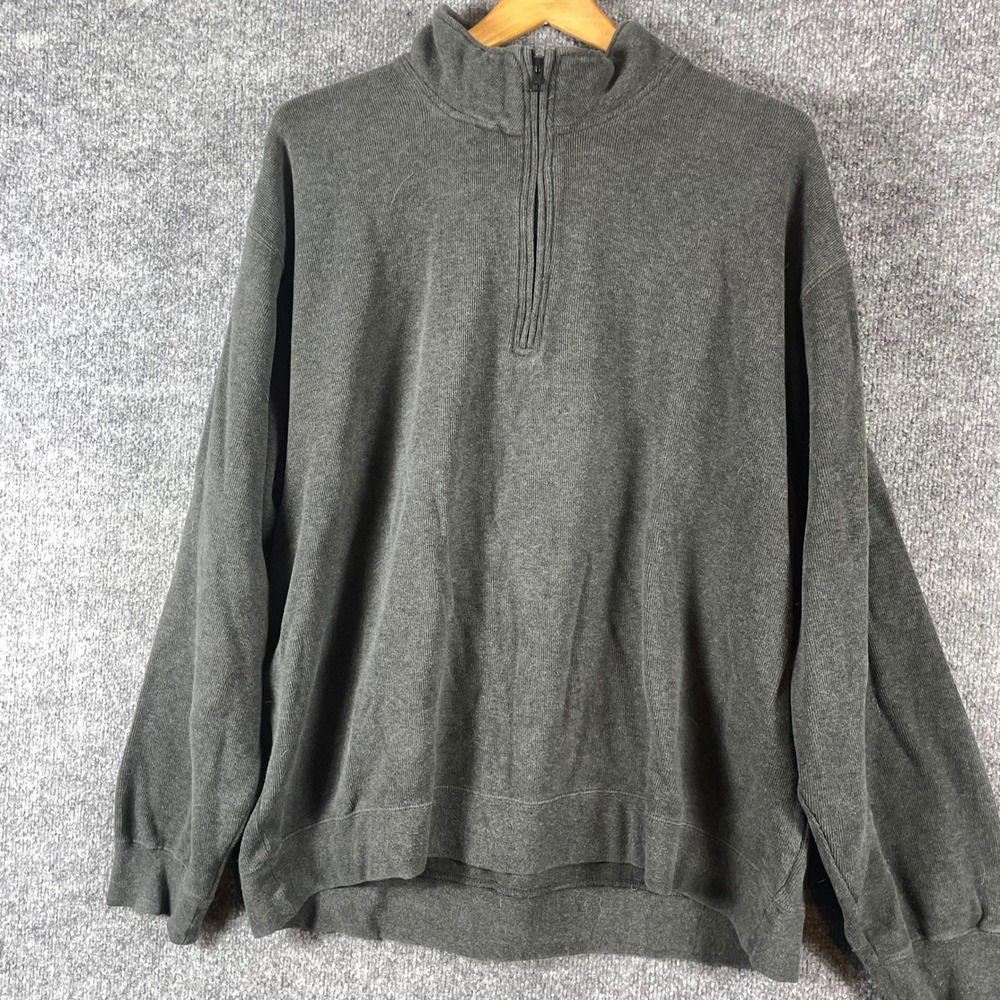Orvis Quarter Zip Pullover‎ Mens XL Gray Cotton Ribbed Knit Sweater